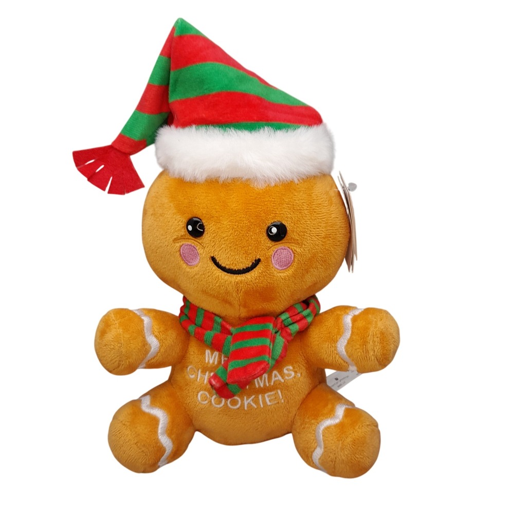 American Greetings Gingerbread Man Plush Christmas Cookie Red Green Hat Scarf
